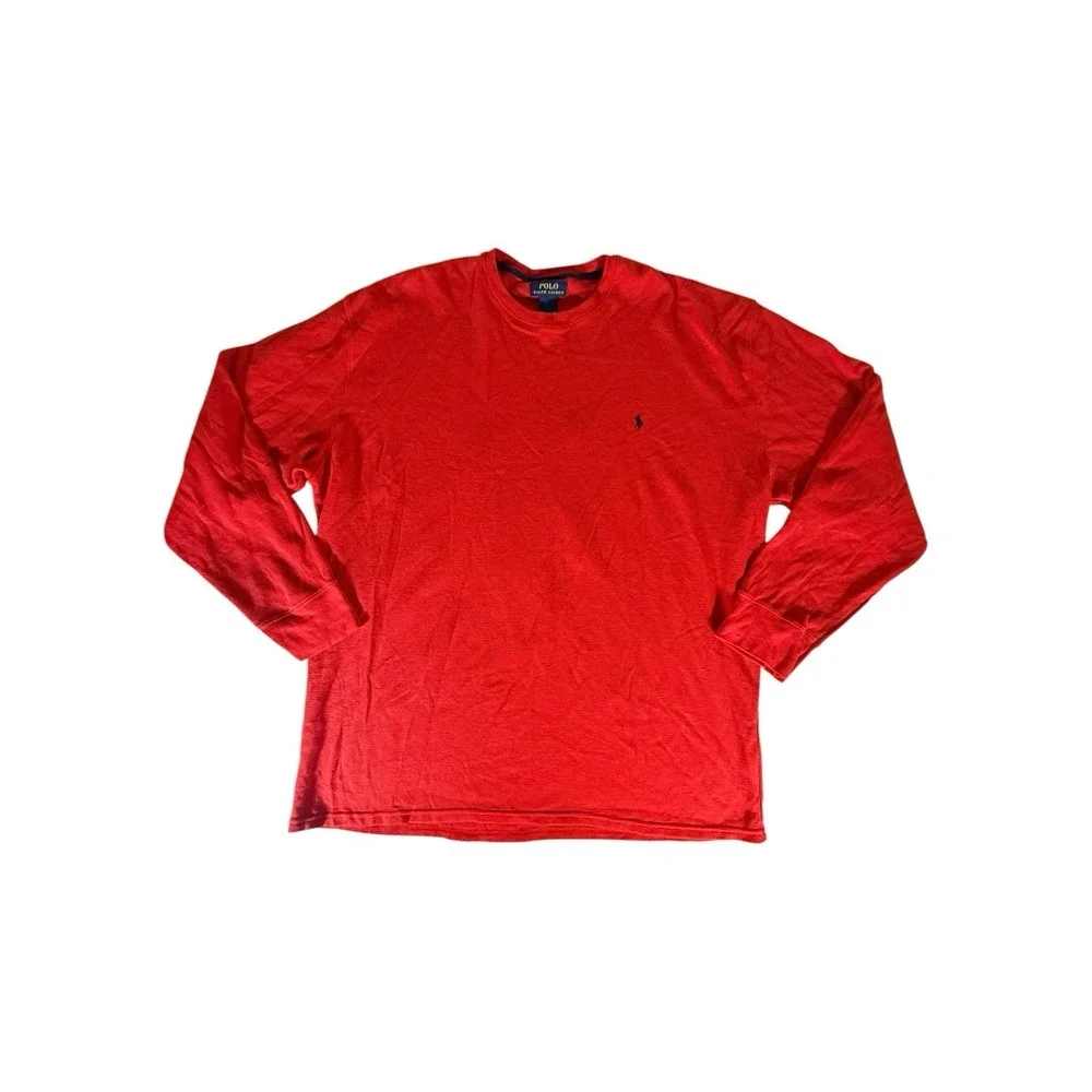 Polo Ralph Lauren Shirt Adult 3XL Red Waffle Knit Long Sleeve Pony Mens